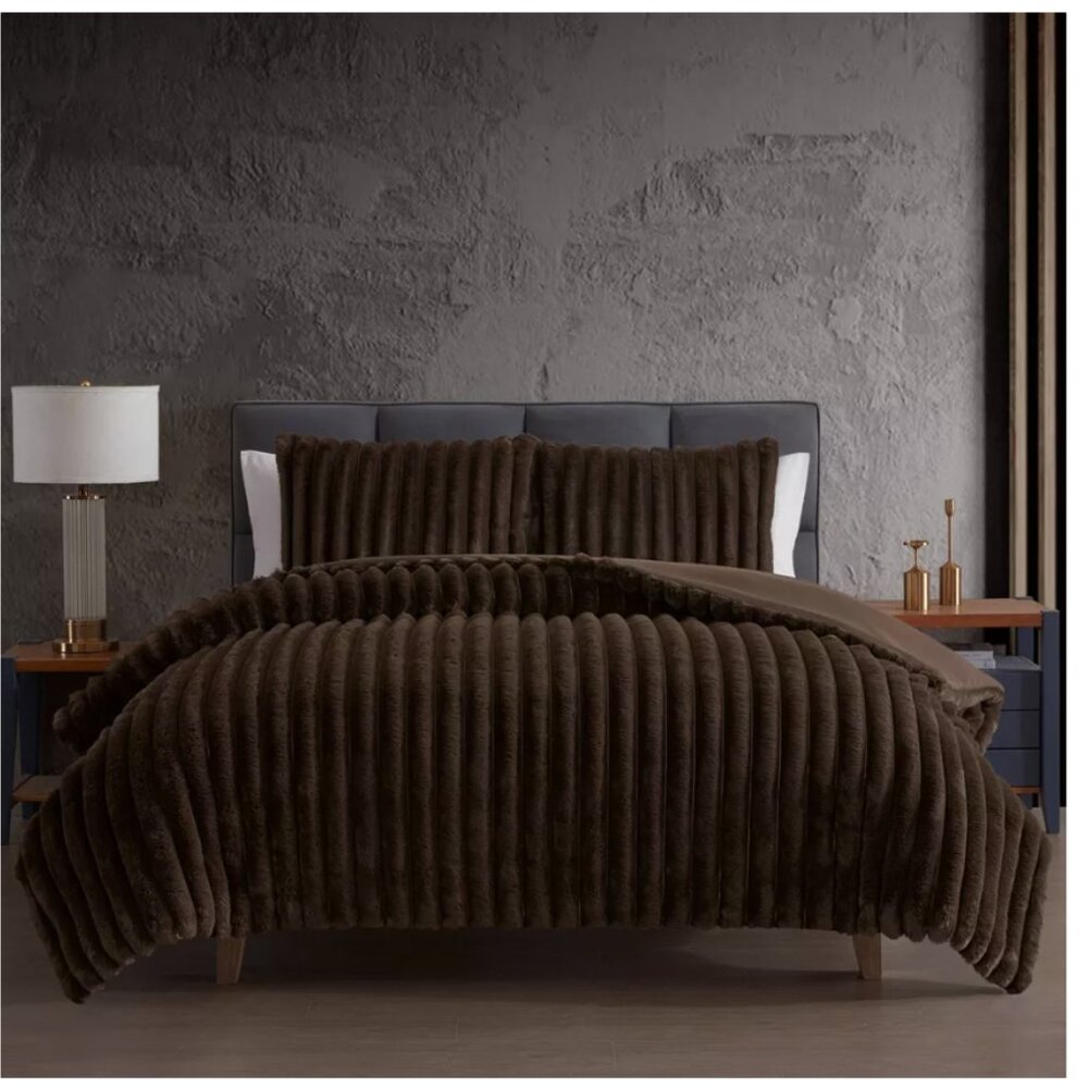 Hallmart Collectibles Embry 3-Piece Queen Comforter Set - Brown Channel Faux Fur